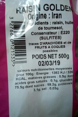 Raisin sec Golden profruit, 500g