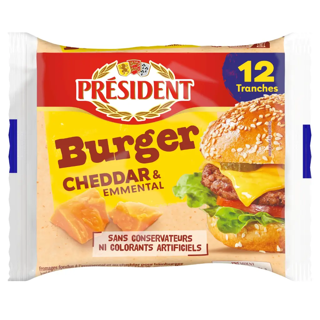 Burger Cheddar & Emmental, Président, 12 traches
