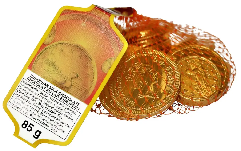 Billets et pièces d'or en chocolat au lait, 85g