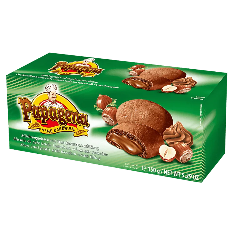 Biscuits fourrés à la crème arôme noisettes, Papagena,  150g