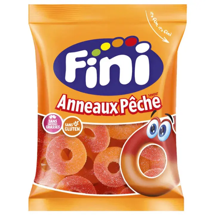 Bonbons Anneaux pêche, Fini, 90g