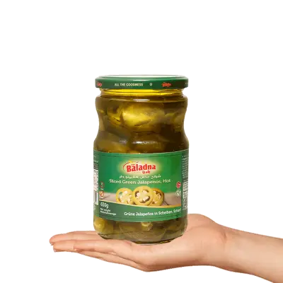 Sliced Green jalapenos hot, Baladna, 660g