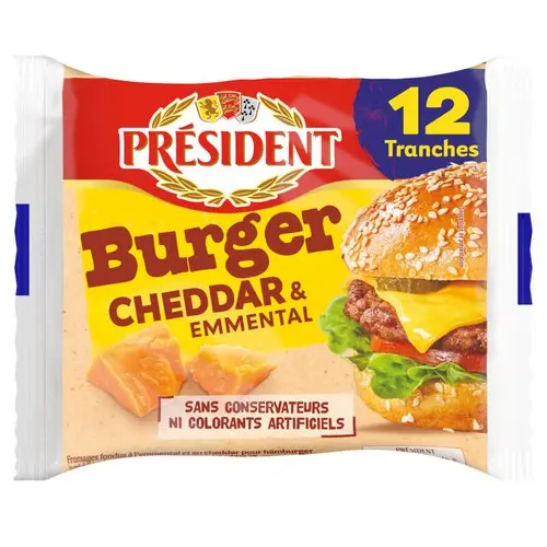 Burger Cheddar & Emmental, Président, 12 traches