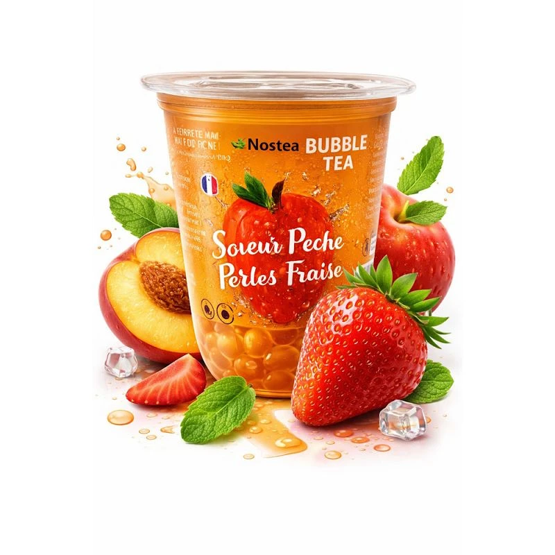 Bubble Tea pêche avec perle fraise 400ml