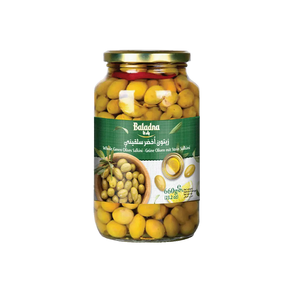 Whole Green olives Salkini, Baladna, 650g