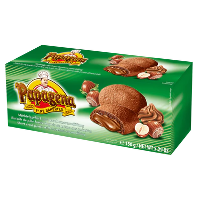 Biscuits fourrés à la crème arôme noisettes, Papagena,  150g
