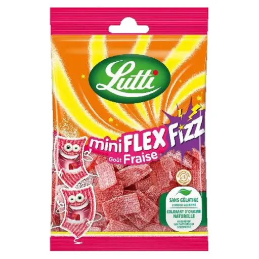 Bonbon mini Flex Fizz fraise, Lutti, 90g