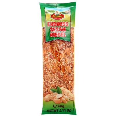 Barre craquante au caramel aux cacahuètes et au sésame 60g