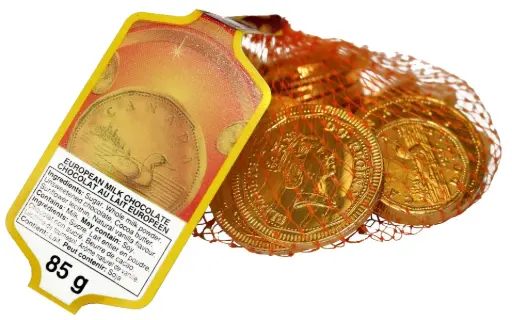 Billets et pièces d'or en chocolat au lait, 85g