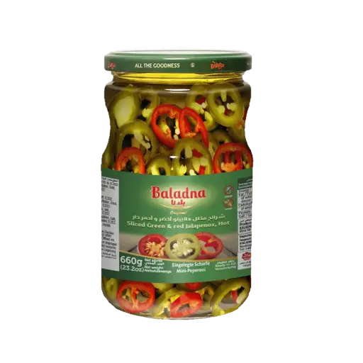 Tranches de piments jalapeños verts et rouges forts, Baladna, 660g