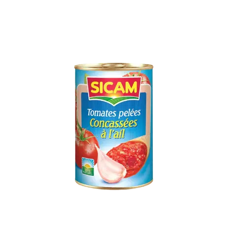 Tomate pelées Concassées a l’ail, Sicam, 400g